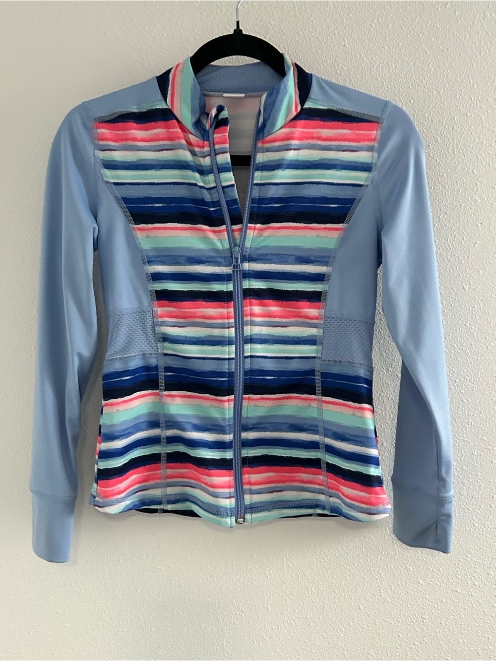 Girls' Light Blue Striped Full-Zip Jacket